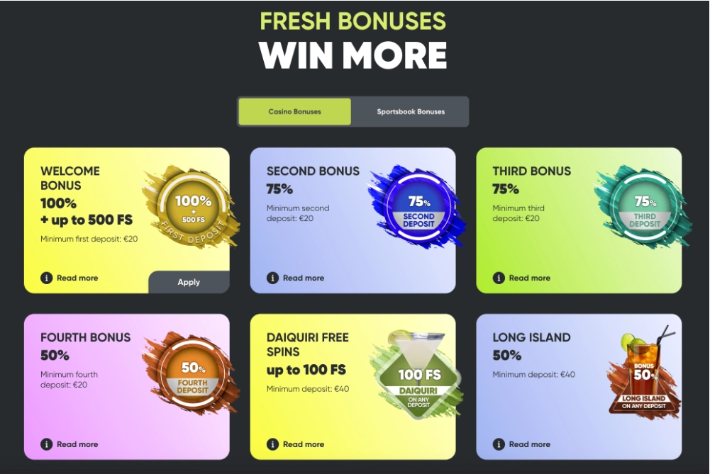 Fresh kaszinó Bónuszok És Promóciók