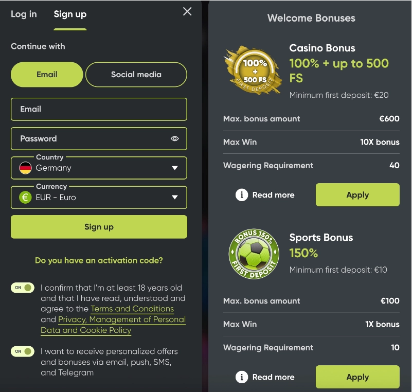 Fresh Casino Registration Form