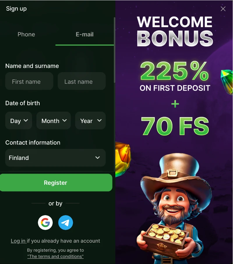 Registration form at RioBet