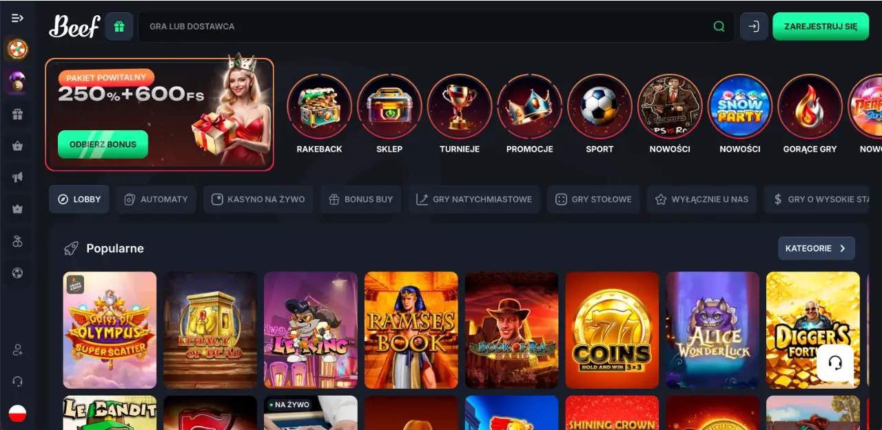 Beef Casino - Polska wersja strony głównej