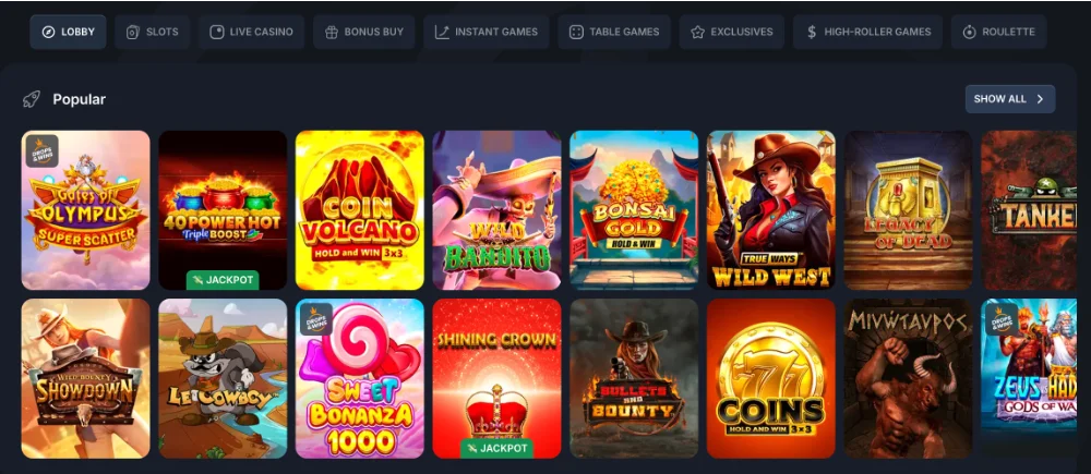 Beef Online Casino Game Selection