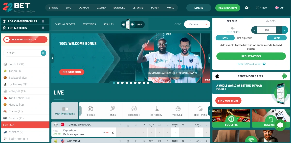 22BET - Review of a Popular Bookmaker & Casino